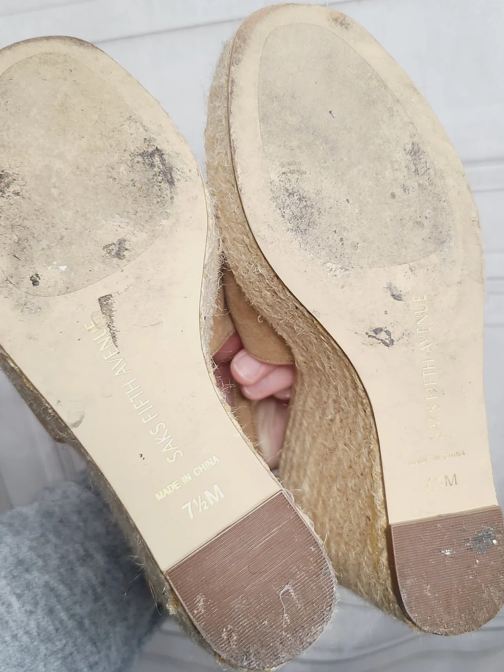 Saks Fifth Avenue Nude Suede Espadrille Wedge Sandals